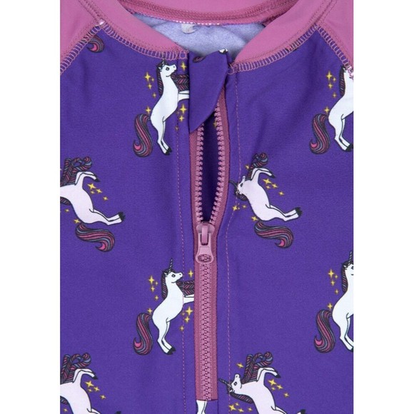 New Leveret Pink/Purple Unicorn Zip-Front Raglan One-Piece Rashguard 18-24 Month - Picture 3 of 5